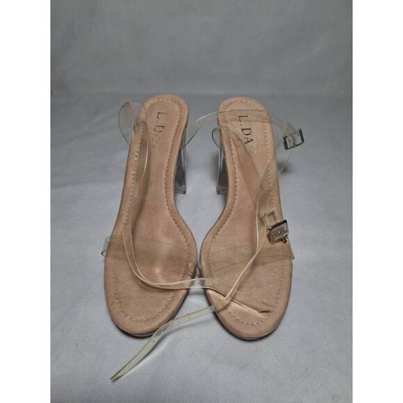 Women's Clear Ankle Straps Block Heel Sandals Womens 8.5 Nude Beige - Picture 7 of 9